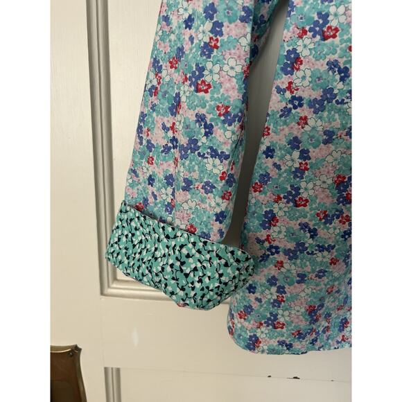 Talbots Floral Button Collared Blouse Womens Size MP Blue Classic Comfort NWT - Picture 2 of 8